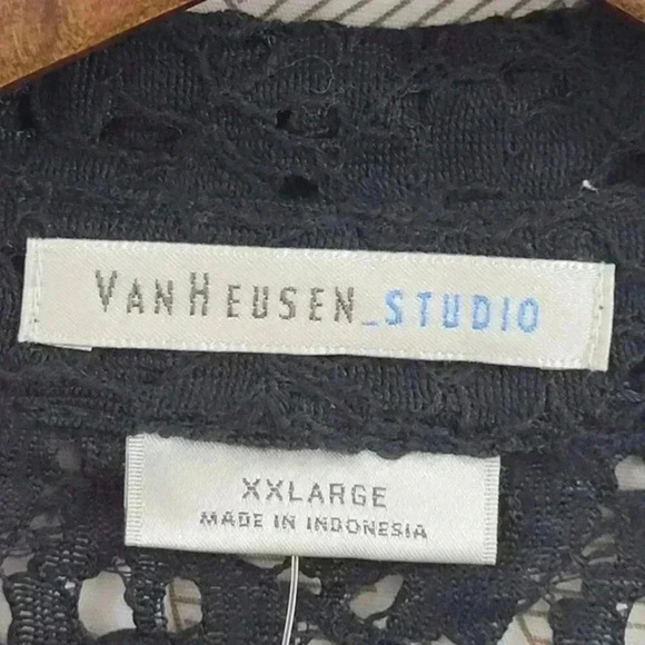NWT Van Heusen Studio Womens Black Eyelet‎ Lace Button-Down Shirt XX-Large - Picture 5 of 9
